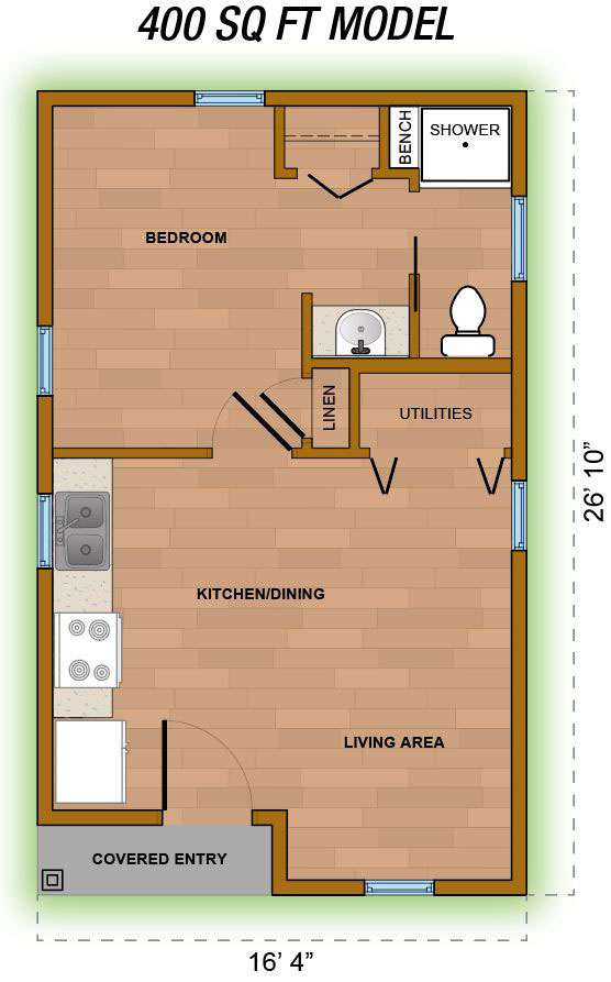 400 sq. ft. tiny homes floor plan