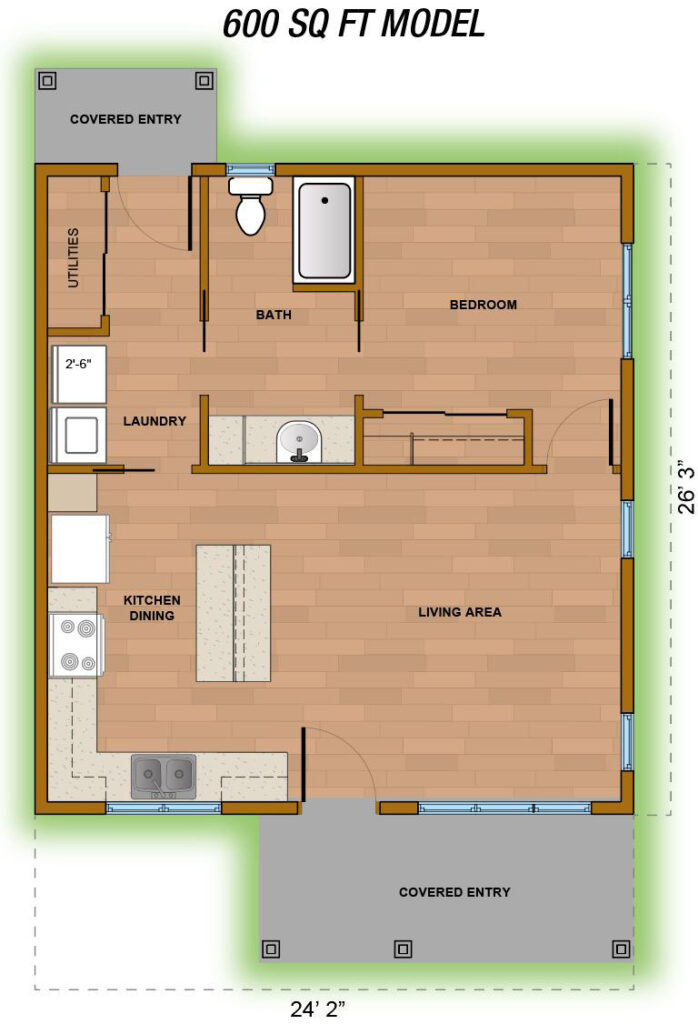 600 sq. ft. tiny homes floor plan